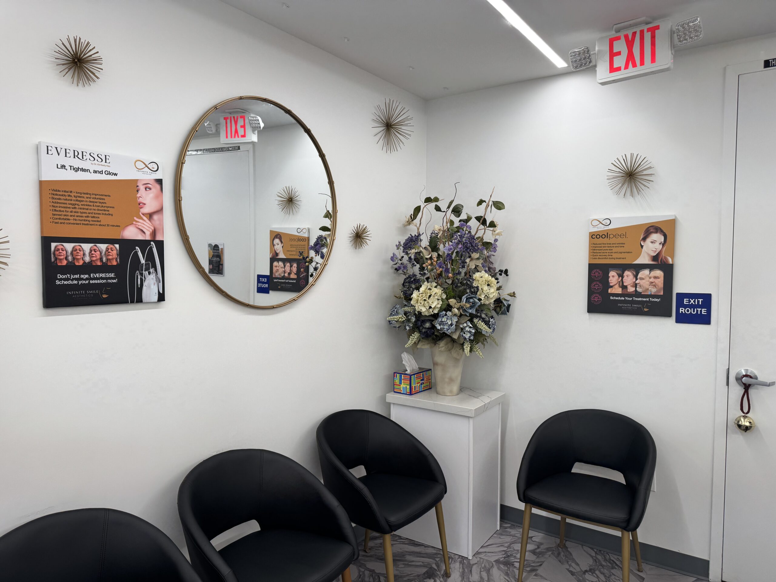 Comfortable chairs arranged neatly in a bright and welcoming facial spa waiting room