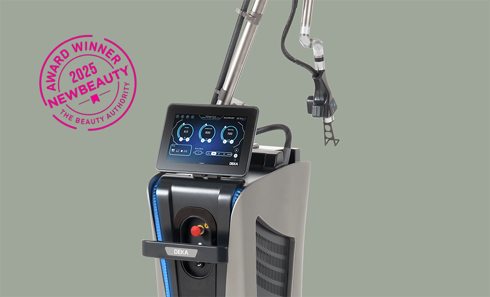 Tetra Pro CO2 Laser device with NewBeauty Award badge for advanced facial rejuvenation