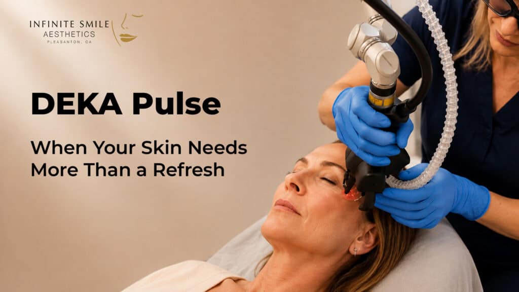 Close-up of the DEKA laser handpiece being prepared for a skin resurfacing treatment at Infinite Smile Aesthetics in Pleasanton, CA.